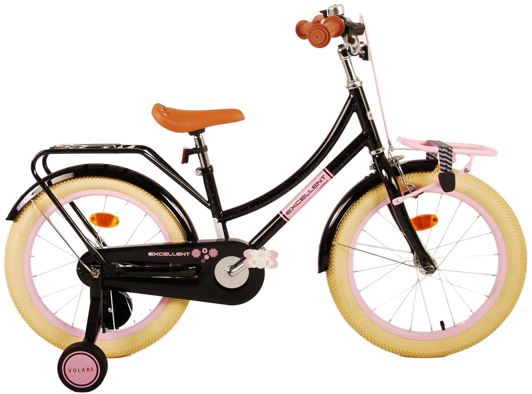 Volare Excellent Kinderfiets - Meisjes - 18 inch - Zwart - 95% afgemonteerd OUTLET